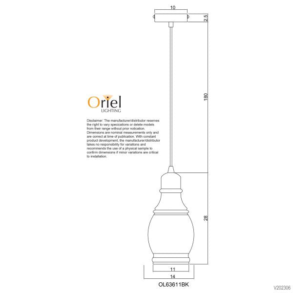 AUBURN.1 Clear Glass Single Pendant - OL63611BK
