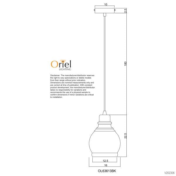 AUBURN.3 Clear Glass Single Pendant - OL63613BK