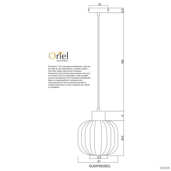 MILLER.200 SINGLE PENDANT CLEAR/BLACK - OL63705/20CL