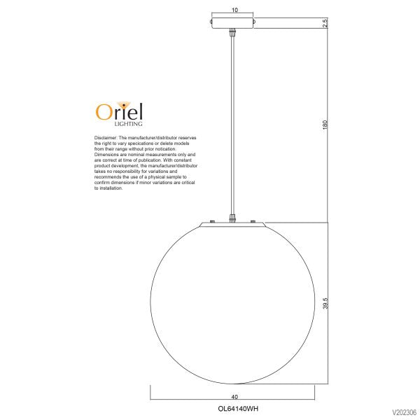 Phase 1 Light Pendant Medium White - OL64140WH