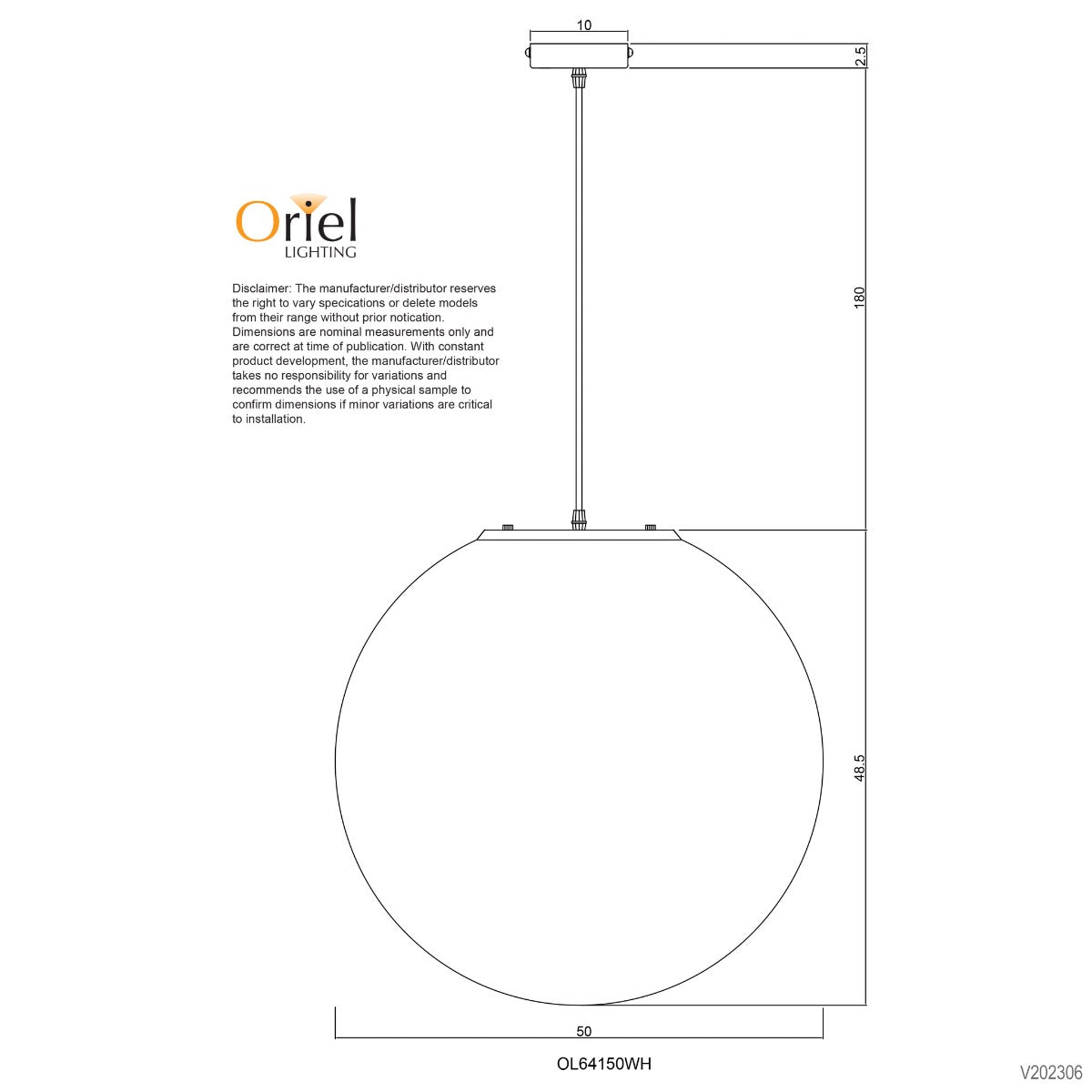 Phase 1 Light Pendant Large White - OL64150WH