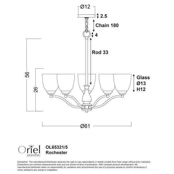 ROCHESTER 5 LIGHT PENDANT ANT BRASS / FROST OL65321/5AB