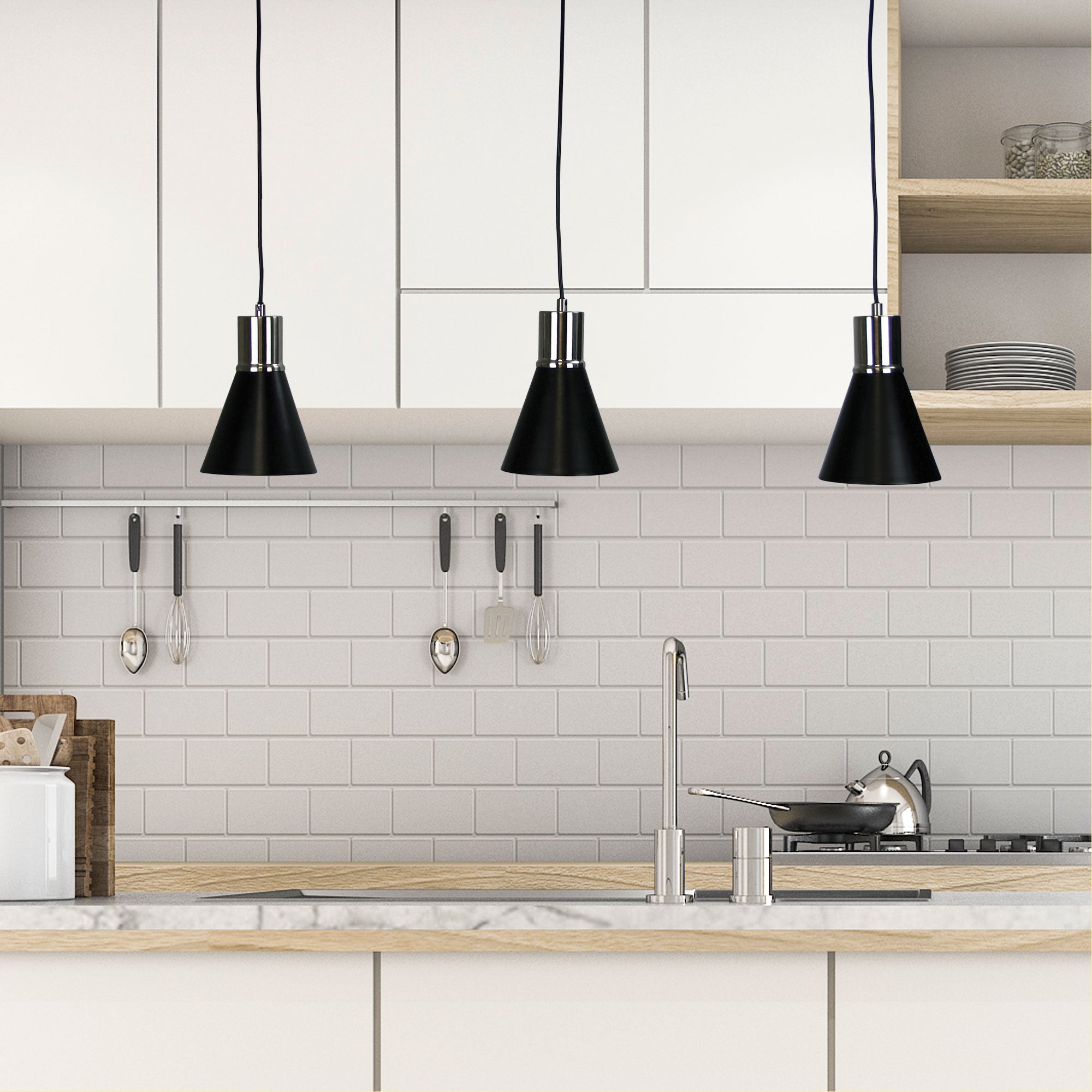 COMO 3 LIGHT BRUSHED CHR & BLACK PENDANT - OL67513BC