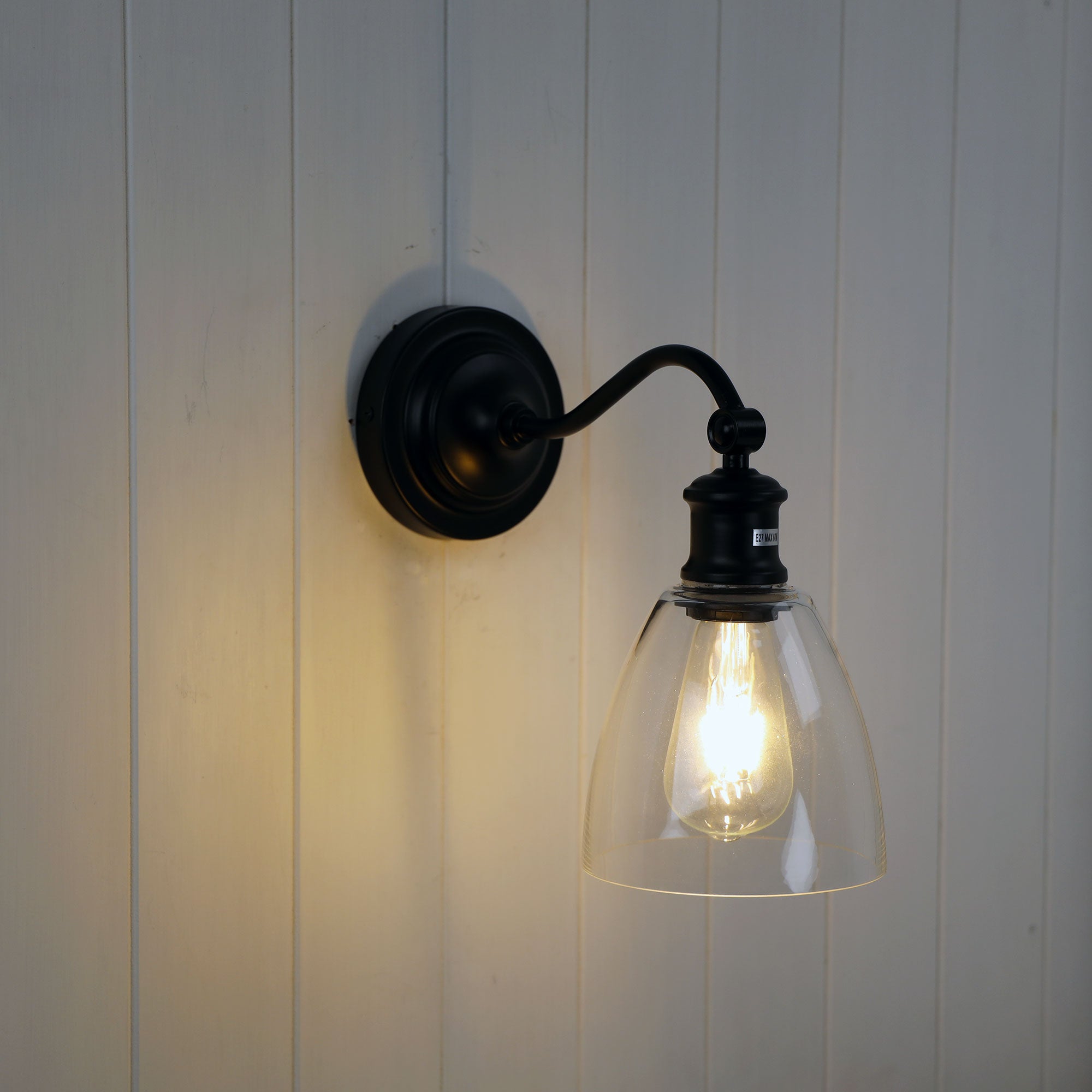 WARWICK Wall Light Black / Clear - OL69381BK