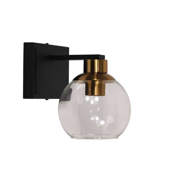 CLAYTON SINGLE WALL LIGHT BLACK/BRASS/CLEAR OL69389/1BR