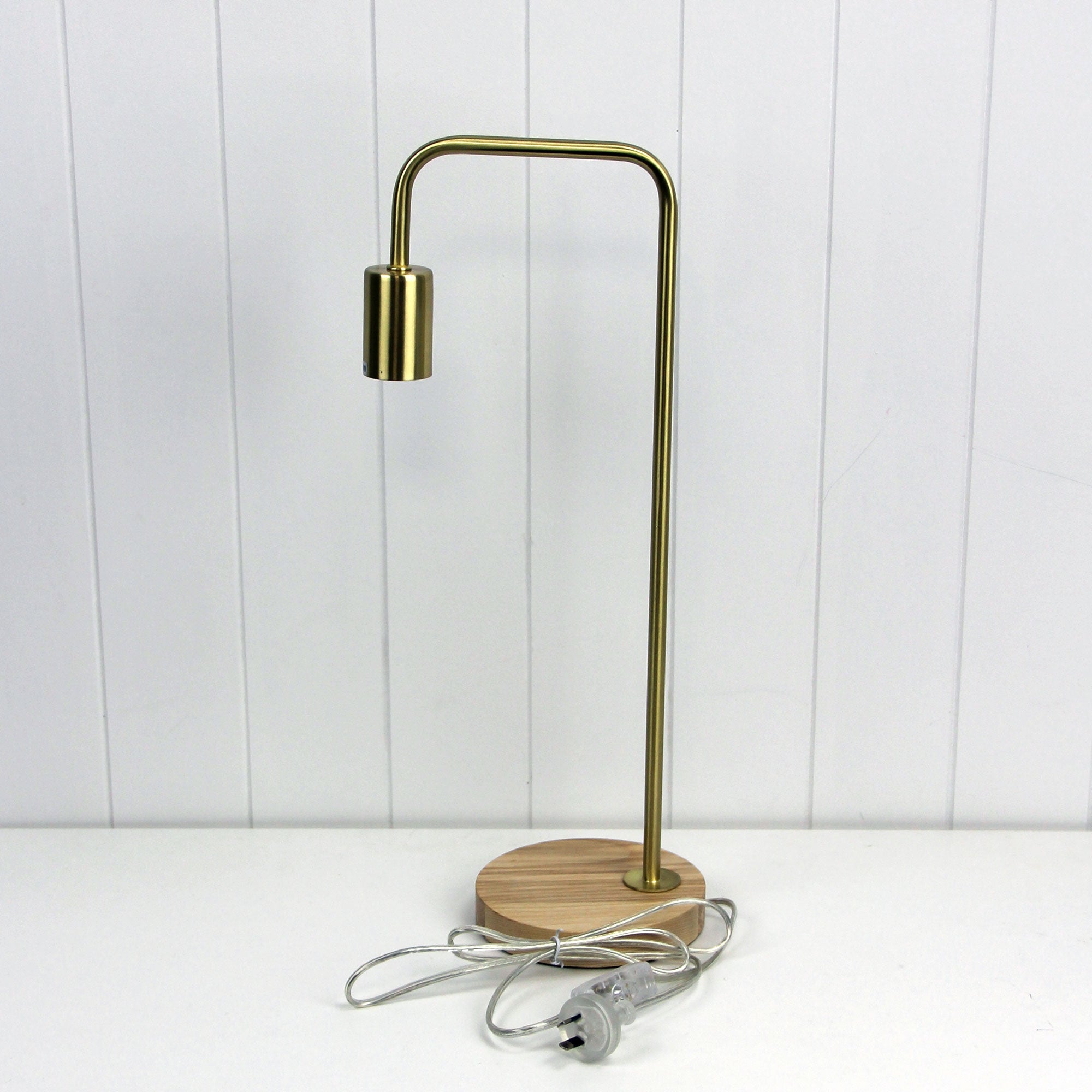 LANE Brushed Brass Scandi Table Lamp Timber and Brushed Brass - OL93131BB