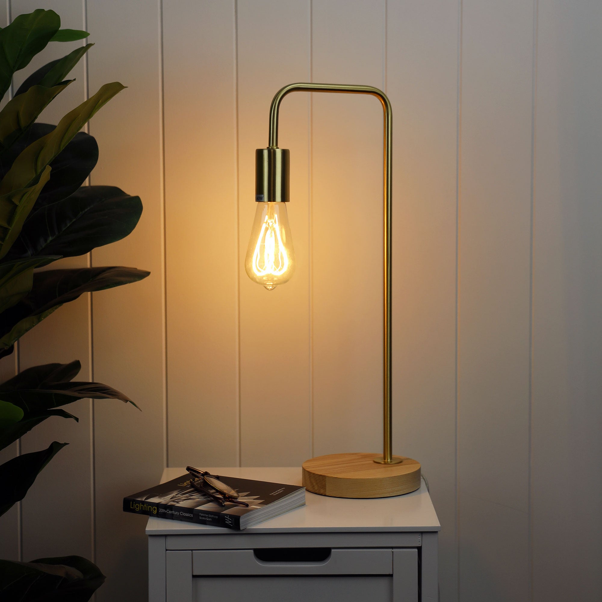 LANE Brushed Brass Scandi Table Lamp Timber and Brushed Brass - OL93131BB