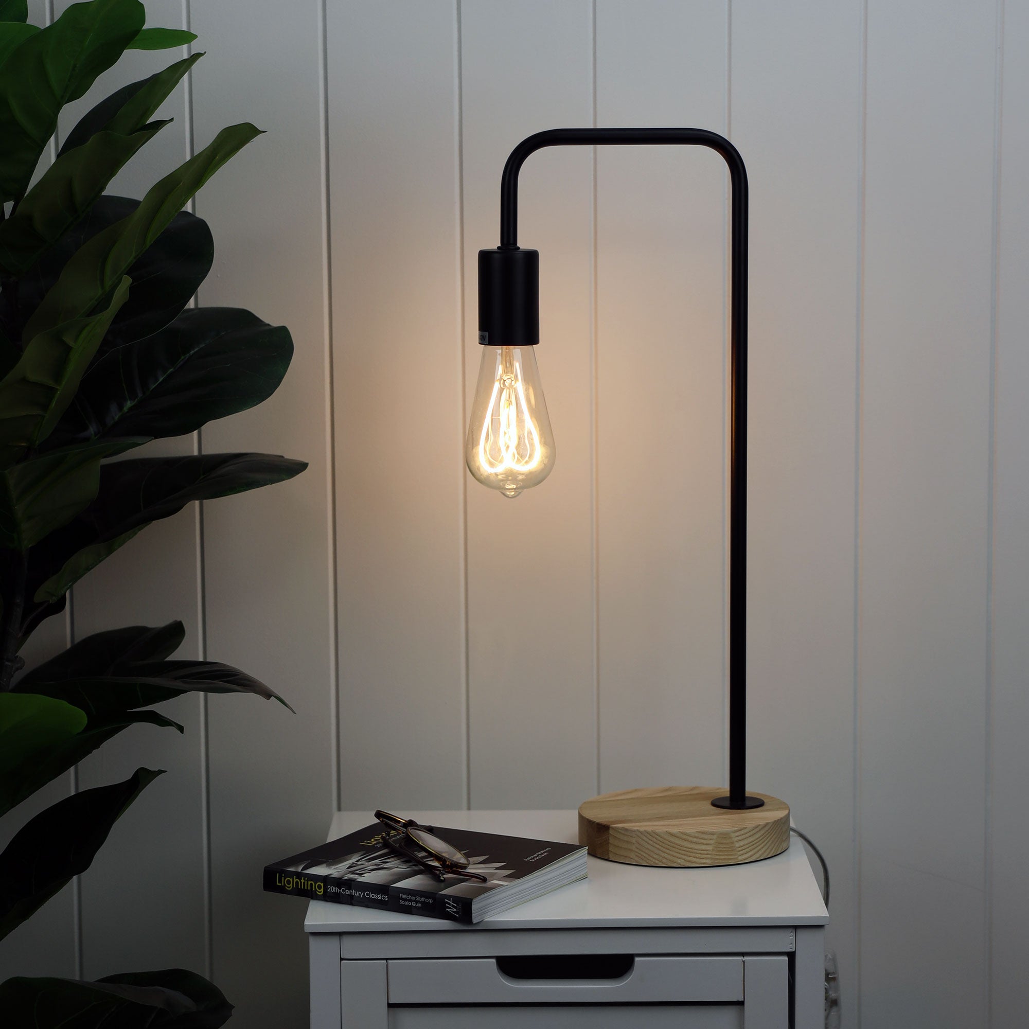 LANE Black Scandi Table Lamp Timber and Black - OL93131BK