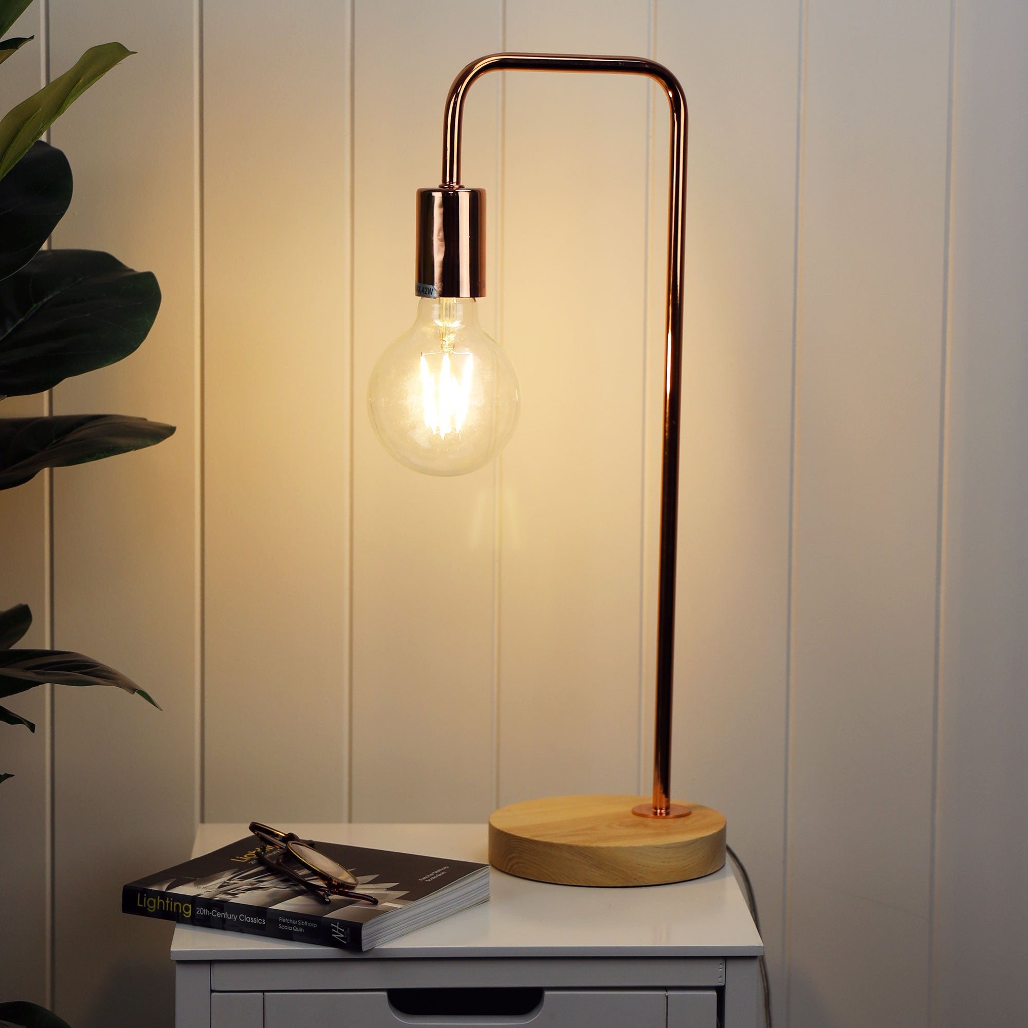 LANE Copper Scandi Table Lamp Timber and Copper - OL93131CO
