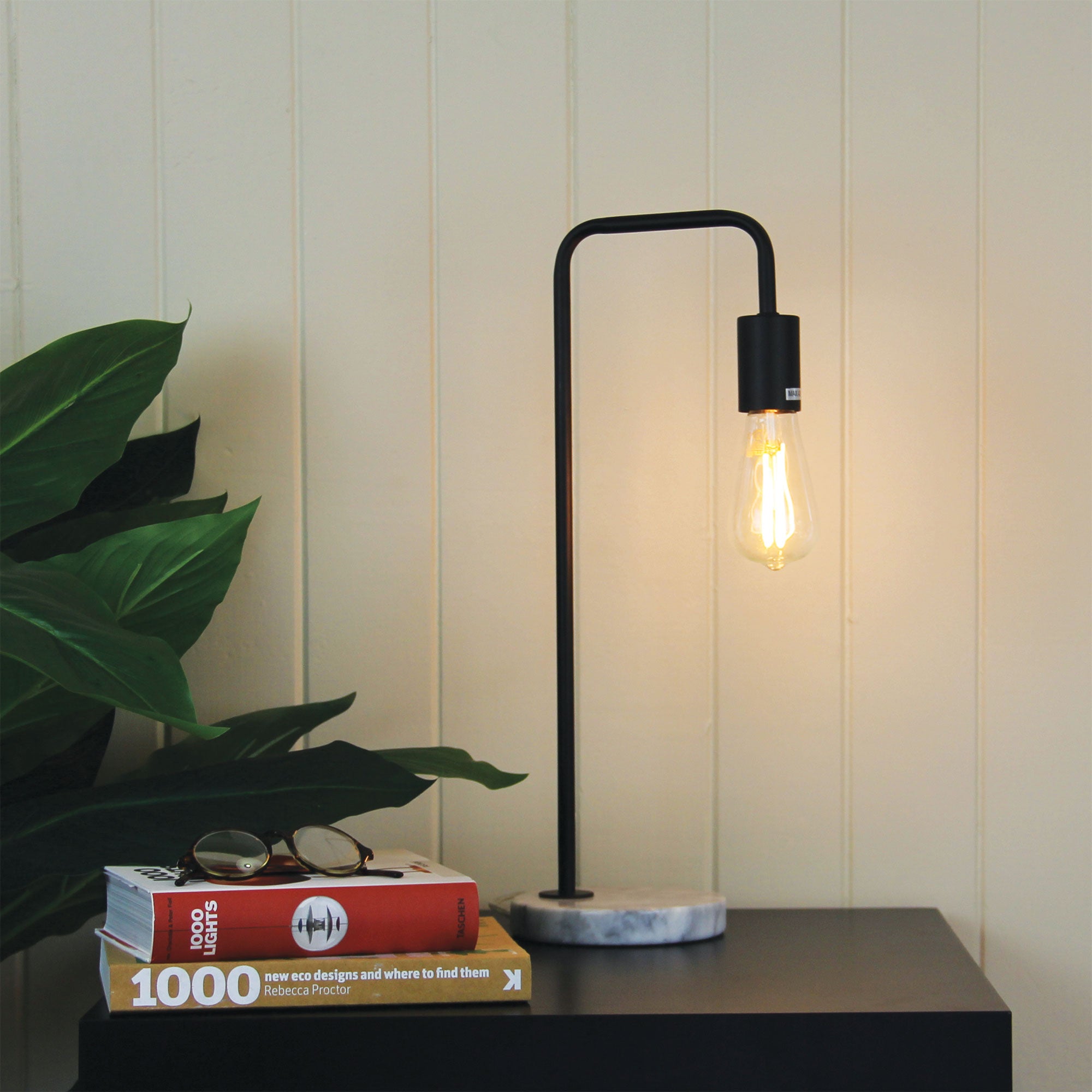 VILLE TABLE LAMP Black Scandi Lamp with Marble Base - OL93731BK