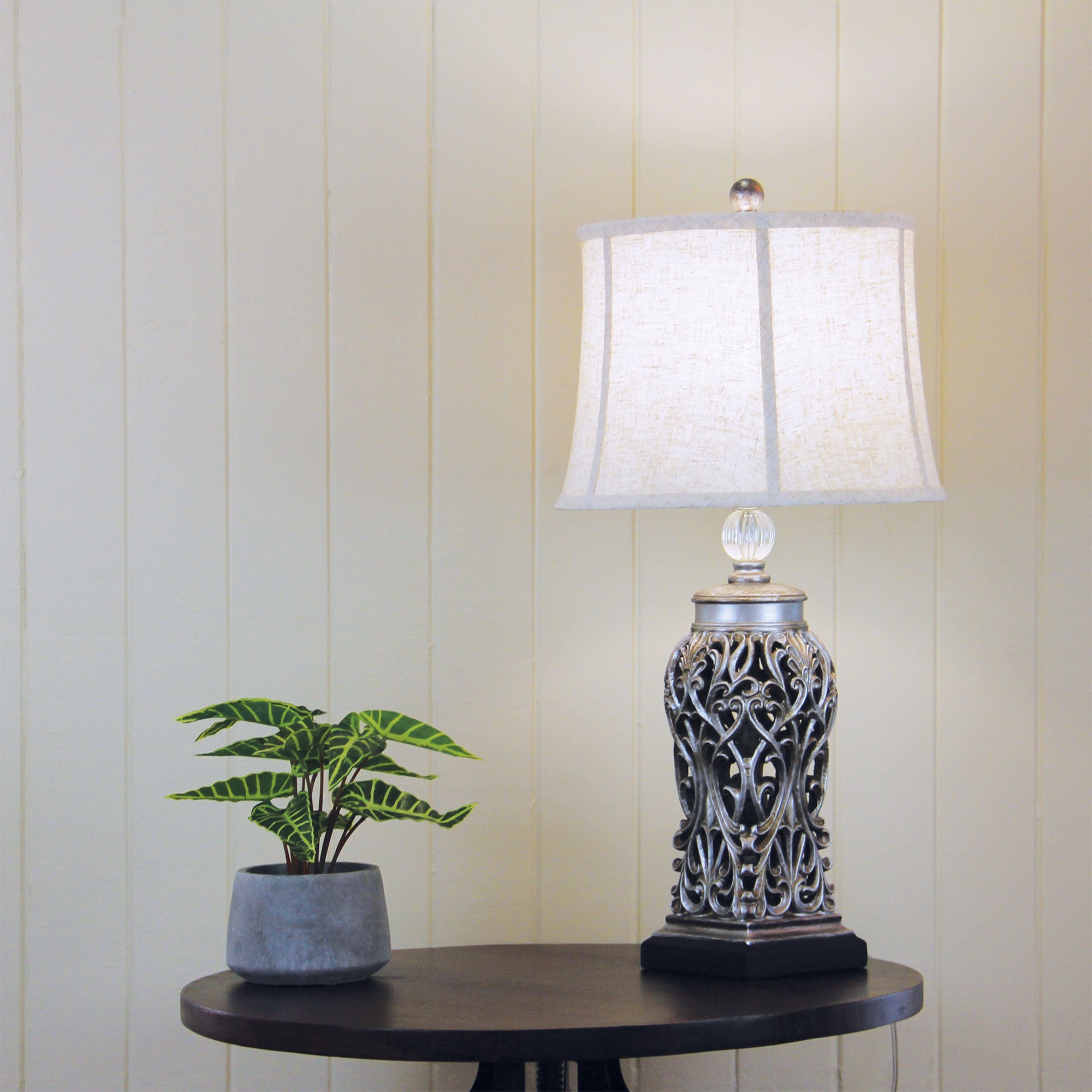 DORNE ANTIQUE SILVER CUT COMPLETE LAMP w/HARP - OL97976AS