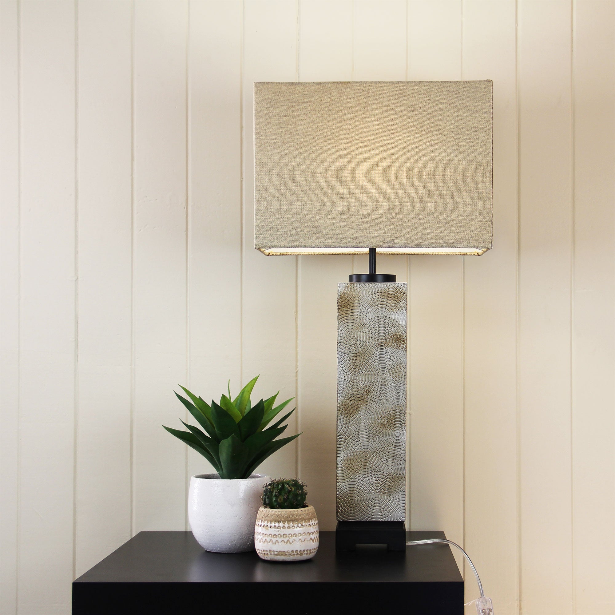 TYROS EMBOSSED PEWTER COMPLETE TABLE LAMP - OL98833
