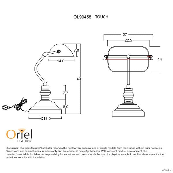 BANKERS LAMP TOUCH BRASS / DARK GREEN