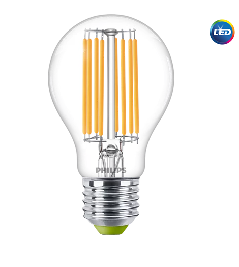 MASTER Ultra Efficient LED bulb
MAS LEDBulbND4-60W E27 830 A60 CL G EELA
Order code: 929003066702
Full product code: 871951442077900