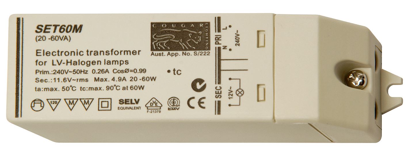 SET60M 20-60VA 12V ELECTRONIC TRANSFORMER -COUGAR LIGHTING