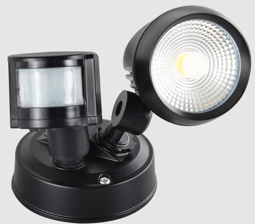 Seculite Spotlight 5000K IP54 PIR Sensor BK - 203005S