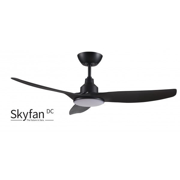 SKYFAN - 52"/1300mm Glass Fibre Composite 3 Blade DC Ceiling Fan with 20W Tri CCT LED Light - Black - Indoor/Covered Outdoor  - SKY1303BL-L