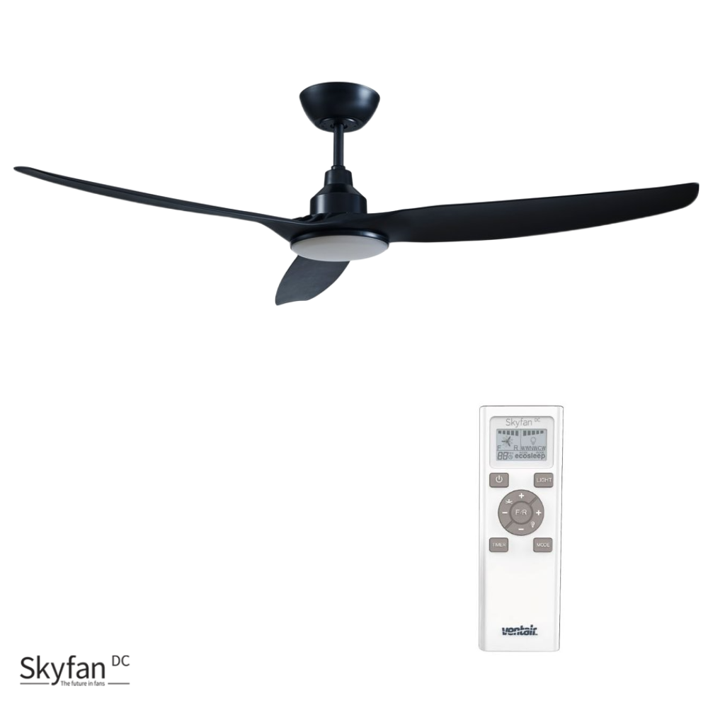 Black Ventair Skyfan 60" (1500mm) DC Ceiling Fan with 20W Tri Colour LED Light and Remote