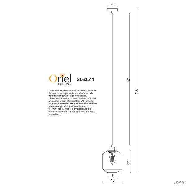 MARCONI.18 1LT PENDANT CLEAR GLASS SL63511CL