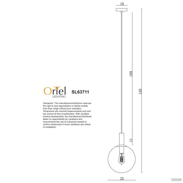 LEGARNO.25 1 LT PENDANT CLEAR GLASS SL63711CL