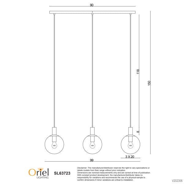 LEGARNO 3 LT PENDANT CLEAR GLASS SL63723CL