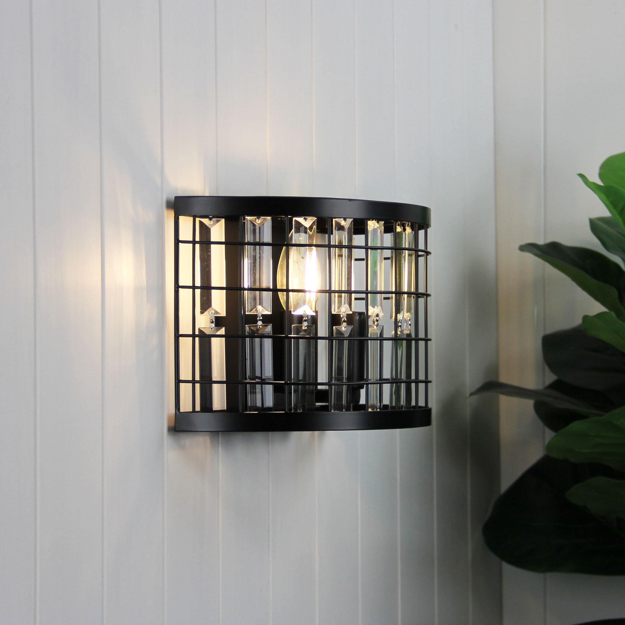 DELAWARE Wall Light Twin Wall Light Black Frame and Crystal - SL64310BK