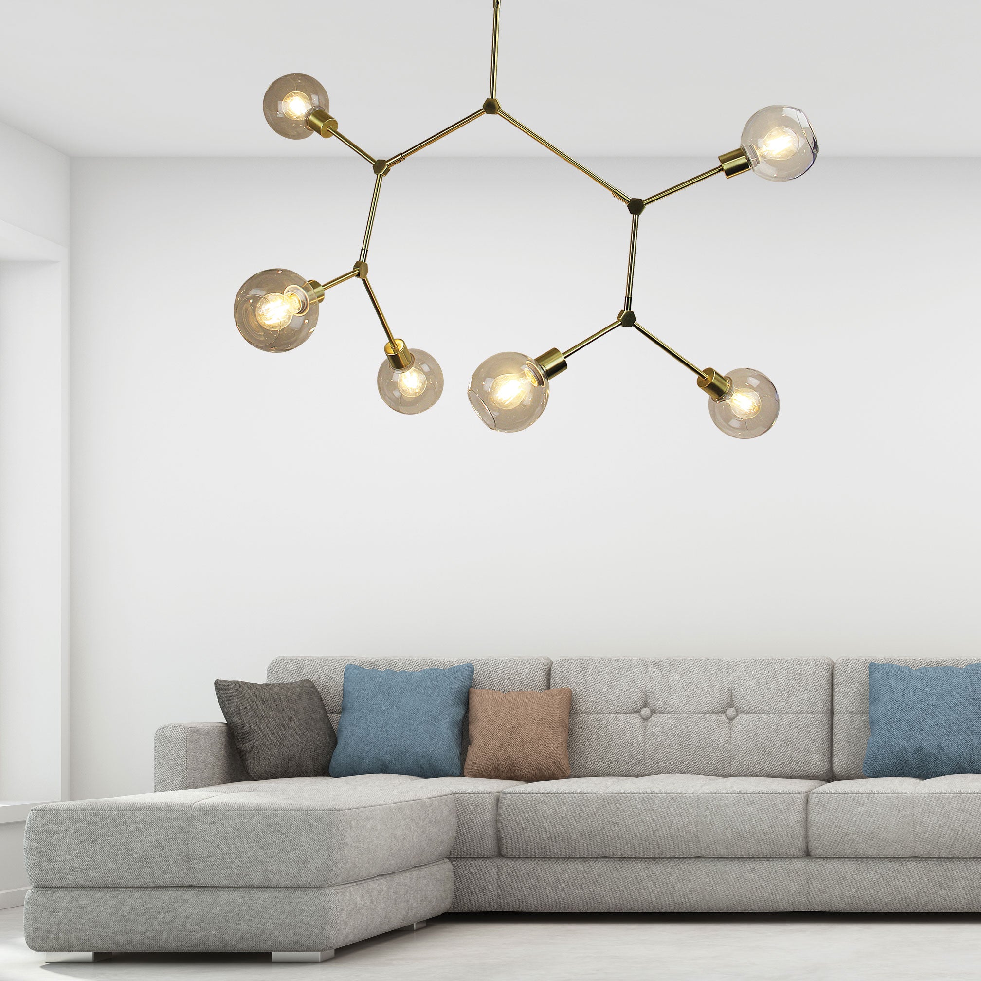 PADUA Satin Brass 170cm Contemporary Clear Glass Pendant - SL64680/6SB