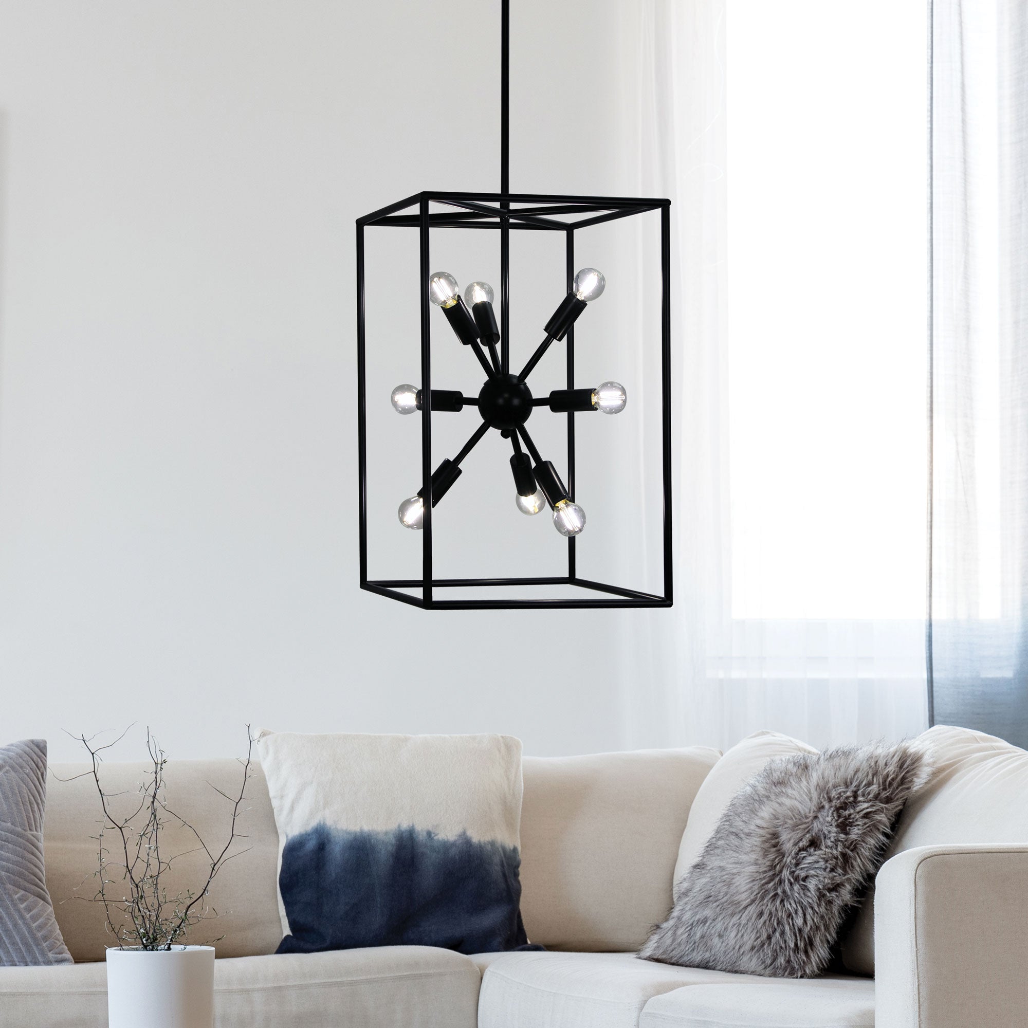 GEORGETOWN.35 Designer Box Pendant with Exposed Globes - SL64813BK