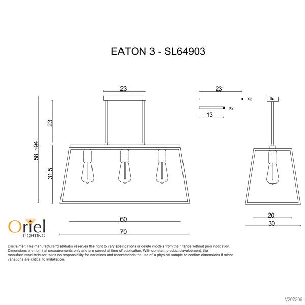 EATON 70 3-light 70cm Urban Retro Pendant - SL64903BK