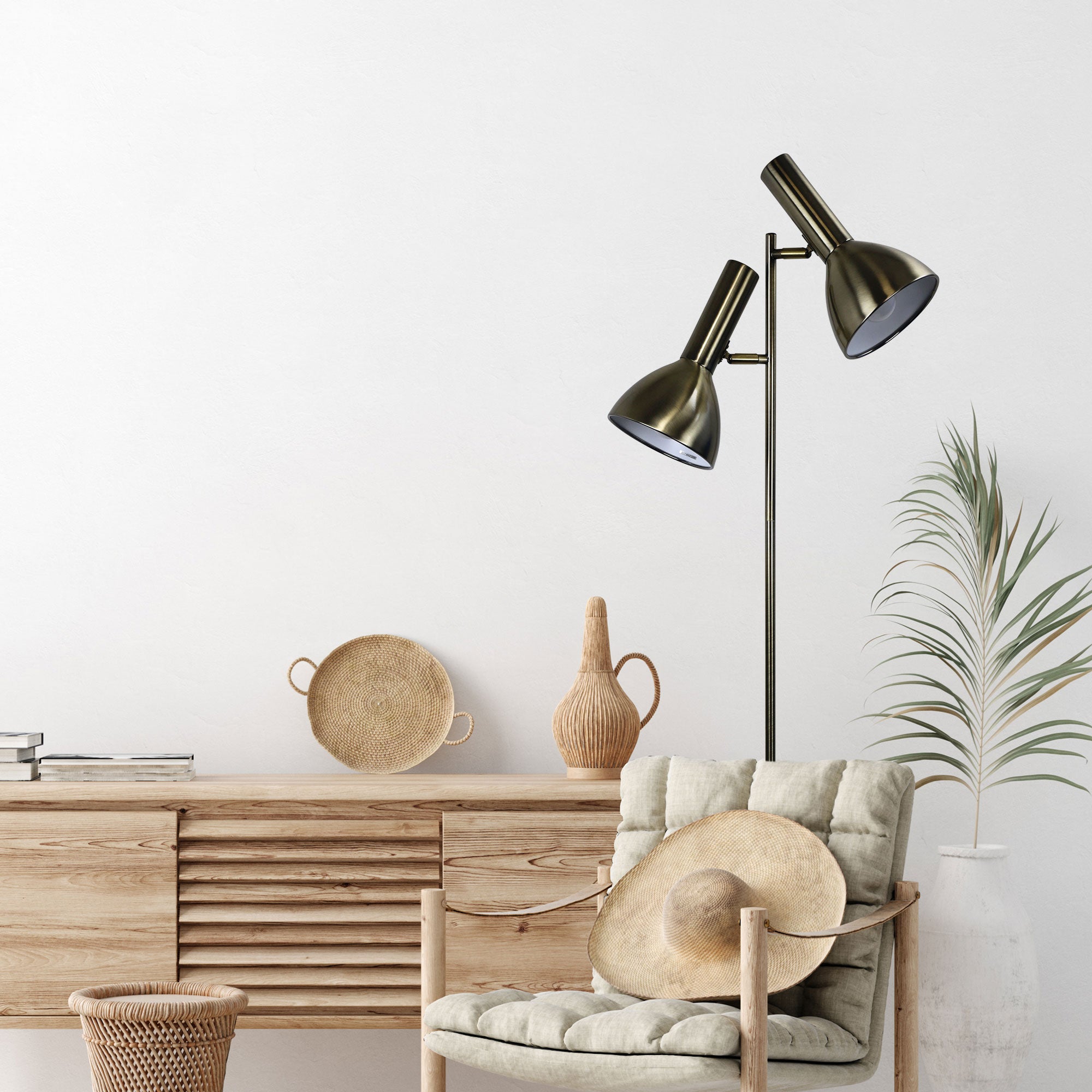 VESPA Antique Brass Mid-century Twin Floor Lamp - SL98572AB