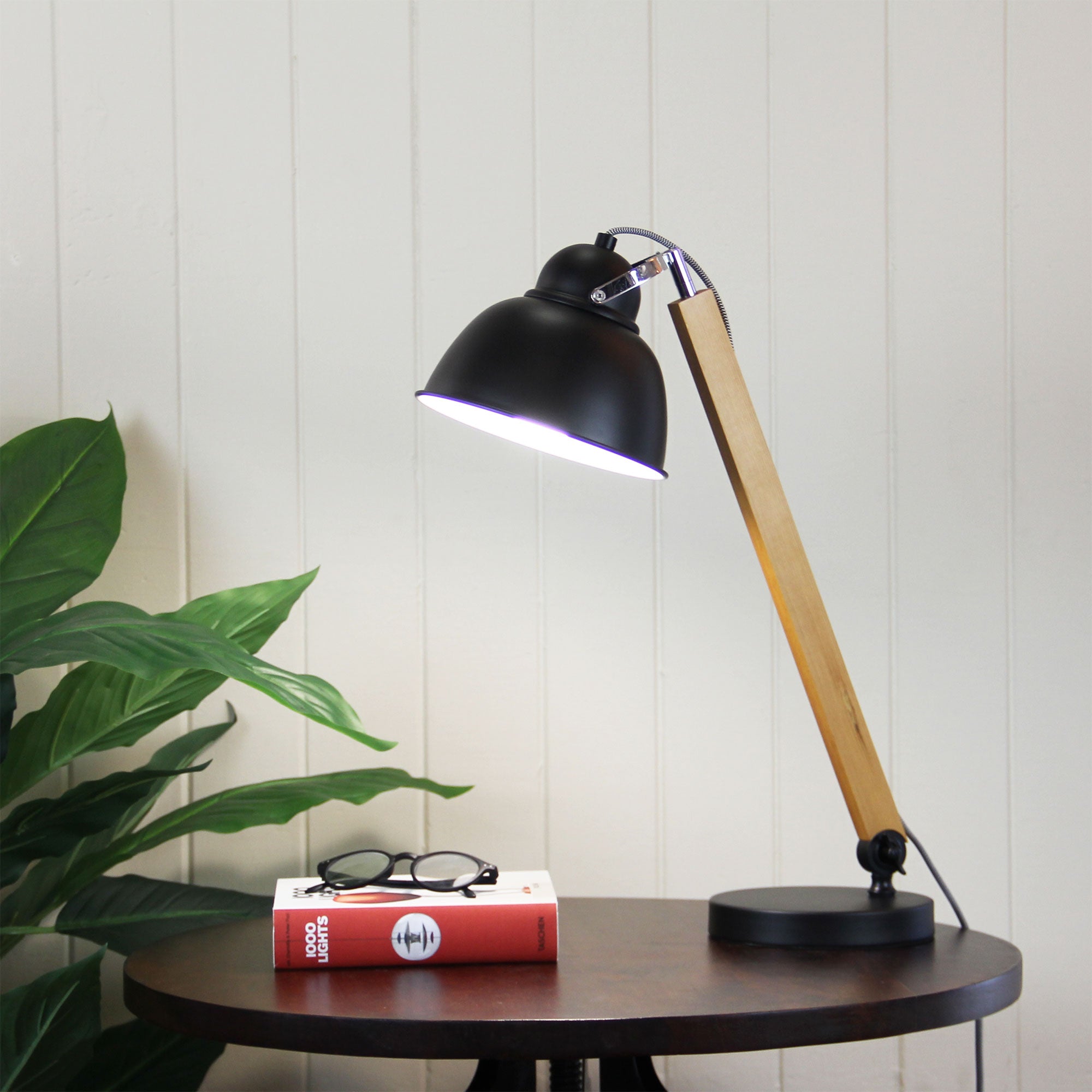 STEAM TABLE LAMP Black Mid-century Task Lamp Timber and Metal - SL98788BK