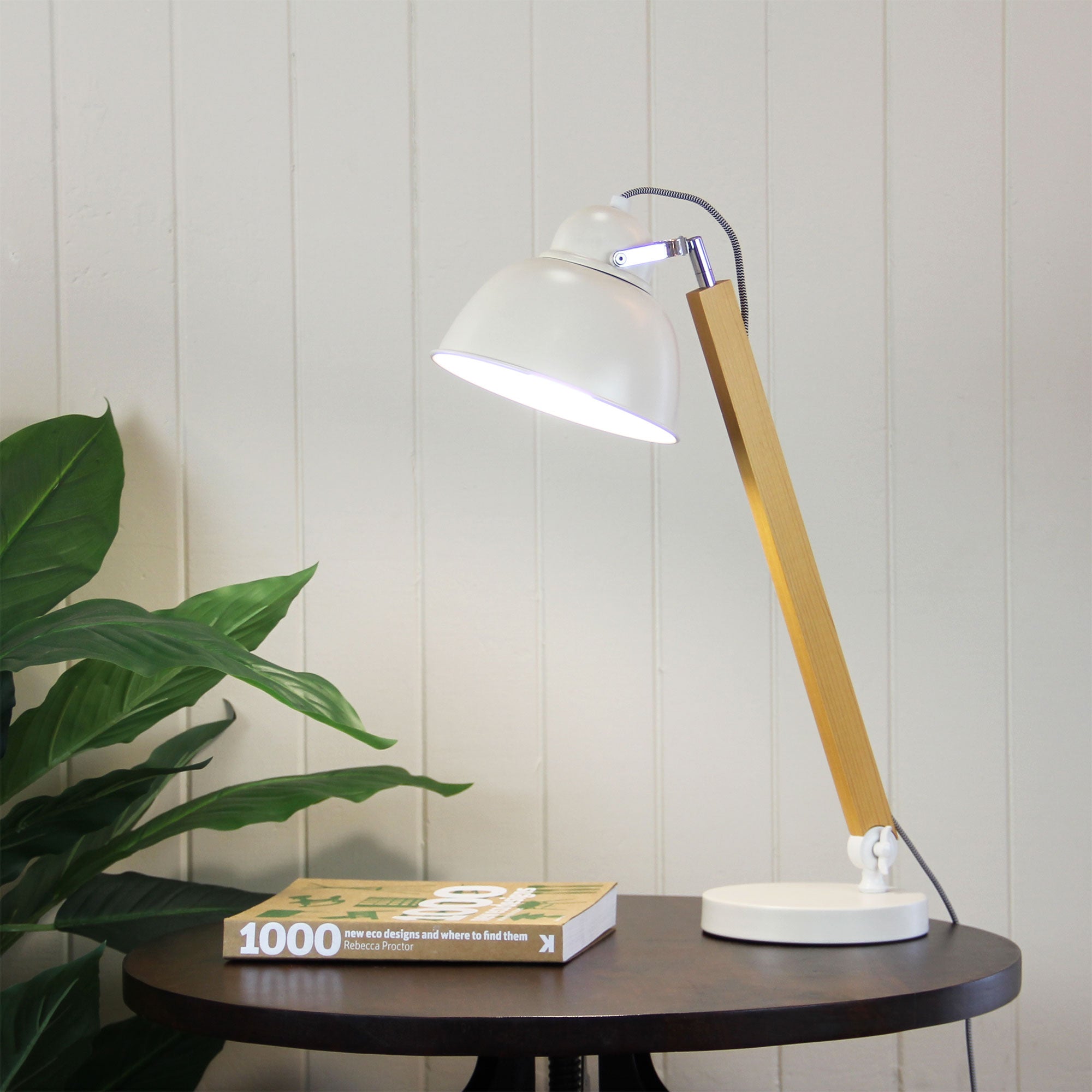 STEAM TABLE LAMP White Mid-century Task Lamp Timber and Metal - SL98788WH