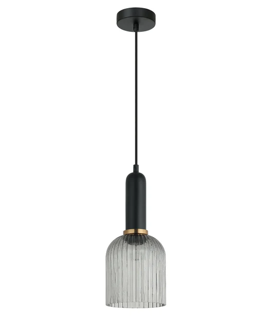 VINTAJ Smokey Black Ellipse Shape Ribbed Glass Pendant Lights VINTAJ7