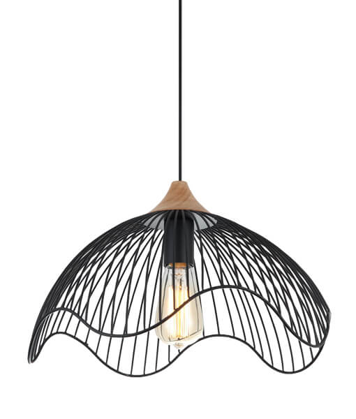 PENDENT ES 60W BLK IRON + WOOD SPIAGGIA1 Cla Lighting