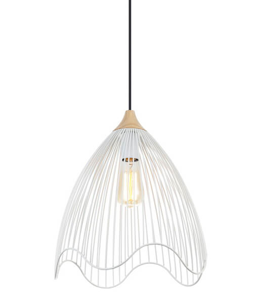 PENDENT ES 60W WHT IRON + WOOD SPIAGGIA4 Cla Lighting