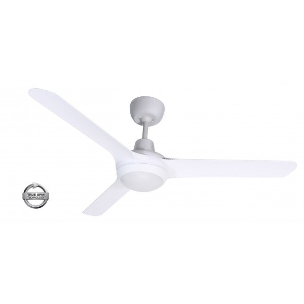 SPYDA - 50"/1250mm Fully Moulded PC Composite 3 Blade Ceiling Fan in Satin White with Tri Colour Step Dimmable LED Light NW,WW,CW - Indoor/Outdoor/Coastal - SPY1253WH-L