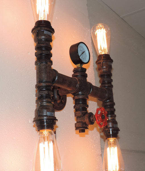Steam Series ES 25W X 4 AGED IRON PIPE WALL LAMP With Globes STEAM3 Cla Lighting  