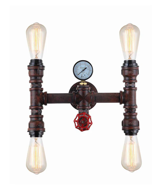Steam Series ES 25W X 4 AGED IRON PIPE WALL LAMP With Globes STEAM3 Cla Lighting  