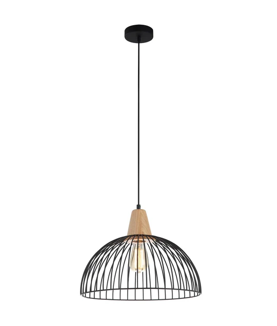 Iron and Wood Dome Cage Pendant Lights STRAND1