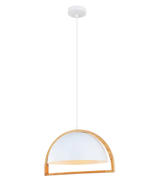 CLA LIGHTING ZARA SERIES INFRONT PENDENT ES 60W White Iron + Wood SWING3