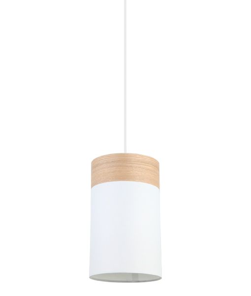 TAMBURA White Cloth Shade With Blonde Wood Trim 1 Light Pendant Small - TAMBURA01
