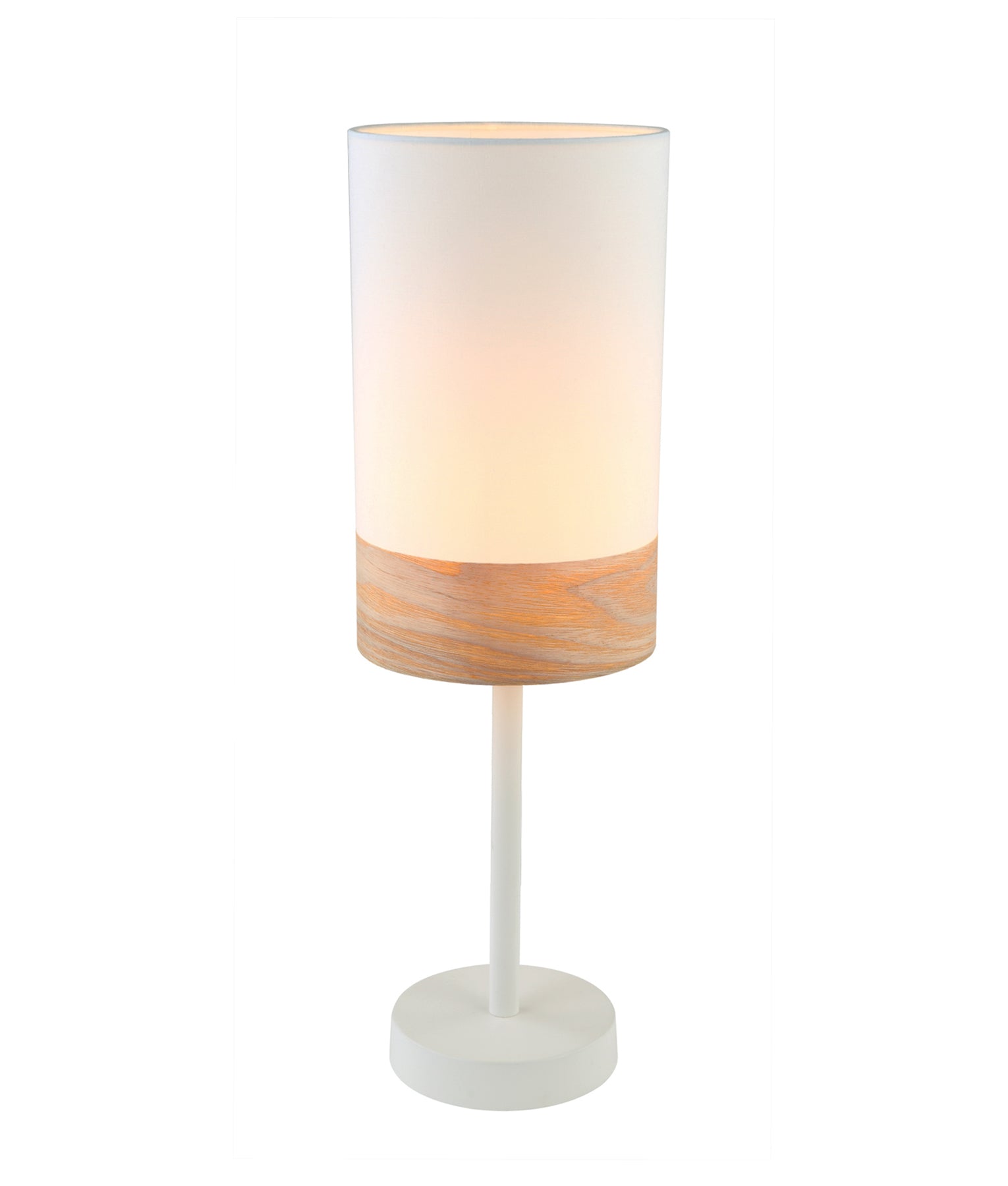 TAMBURA White Cloth Shade With Blonde Wood Trim Small Table Lamp - TAMBURA07TL