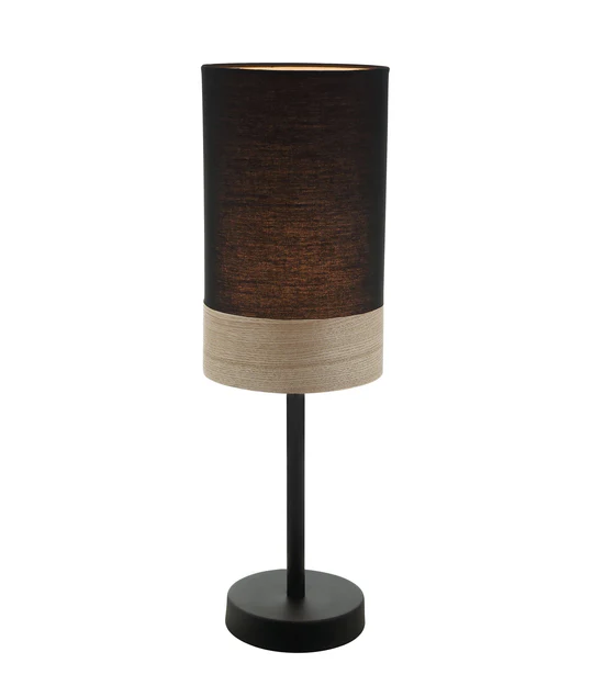 TAMBURA Black Cloth Shade With Blonde Wood Trim Small Table Lamp - TAMBURA08TL