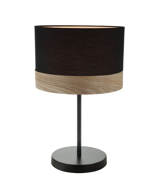 TAMBURA Black Cloth Shade With Blonde Wood Trim Medium Table Lamp - TAMBURA10TL