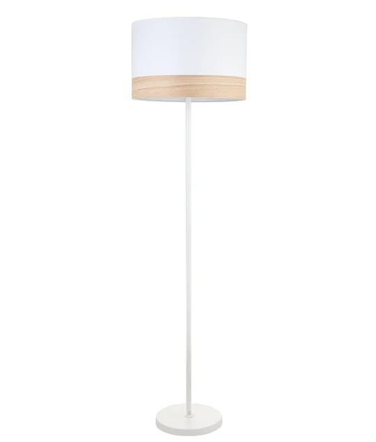 TAMBURA White Cloth Shade With Blonde Wood Trim Large Floor Lamp - TAMBURA11FL