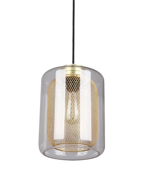 PENDANT ES 40W Brass Mesh Internal / CLR Glass External Oblong TONO3 Cla Lighting