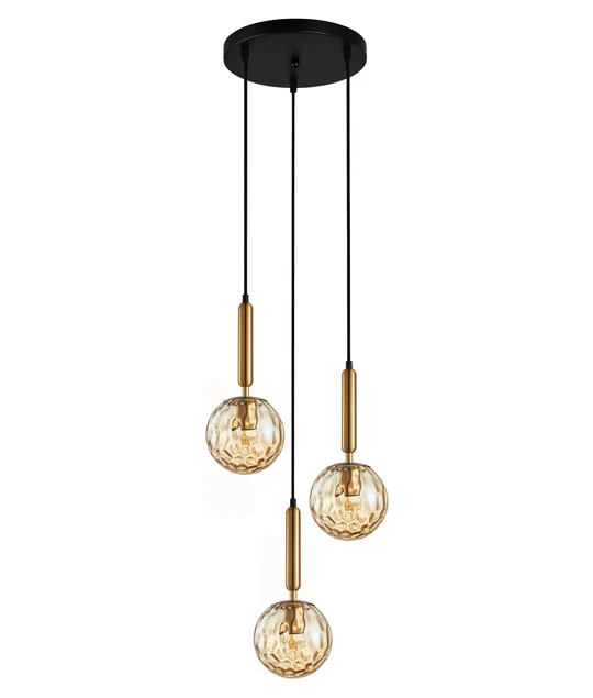Interior Bronze Amber Spherical Glass Pendant 3 Lights TRATTINO1X3R