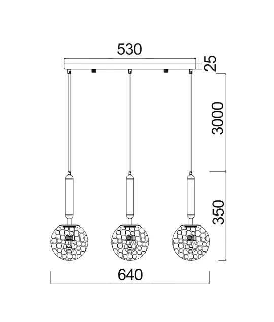 Interior Spherical Glass Multiple Bar Base  Pendant 3 Lights TRATTINO1X3S