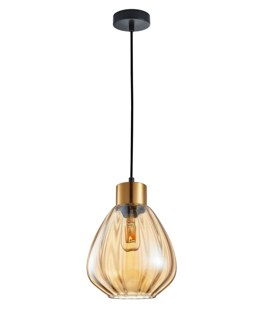 TULIP Wine Glass Ribbed Pendant Lights Bronze Amber TULIP1