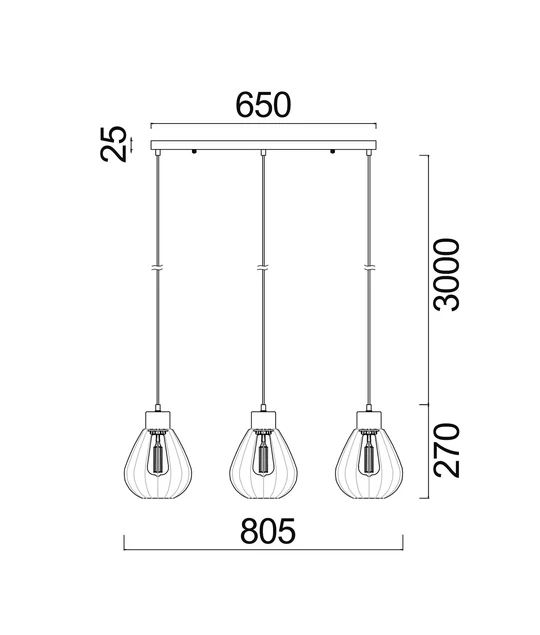 TULIP Wine Glass Ribbed Multiple Bar Base Pendant Lights TULIP1X3S